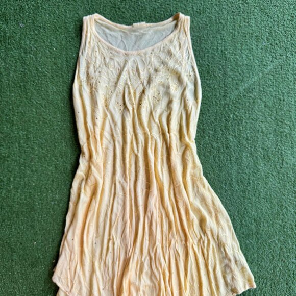 Boho Yellow Embroidered Handkerchief Hem Dress - Picture 3 of 5